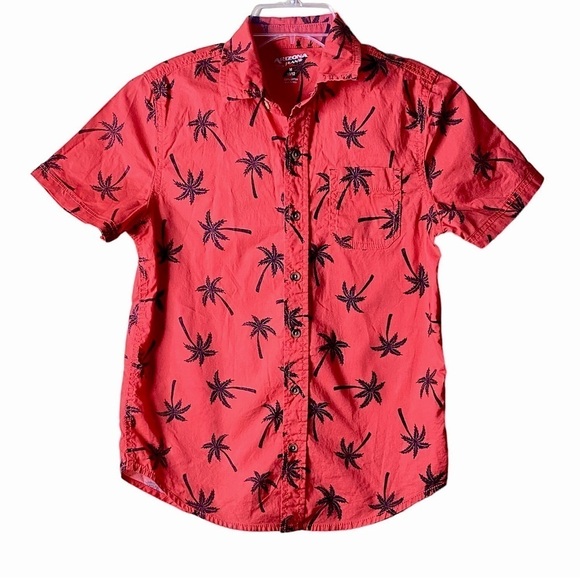 Arizona Jean Co Red and Black Palm Tree Print Collar Shirt  Boys Size M - Picture 1 of 7